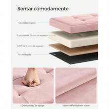 SONGMICS Puff Almacenaje Banco Almacenamiento Plegable 38 x 76 x 38 cm Carga de 300 kg Entrada Salón Dormitorio Rosa Caramelo MLSF247R01 - Rosado jalea - Ver 5