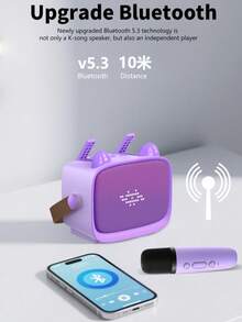 Reletech 无线卡拉OK麦克风 | 360°立体声蓝牙音箱，带1/2个麦克风，家用KTV音乐玩具 - 查看 8