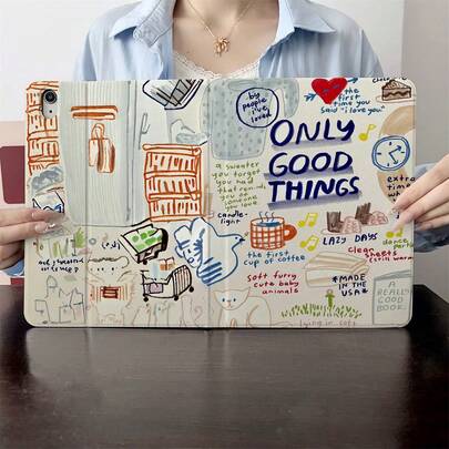 1 件装精美涂鸦手绘印花保护套，兼容 iPad，通用智能保护套，兼容 iPad - 兼容 iPad Air 6/5/4、10 (10.9 英寸)、iPad Pro 2024/M3/A16 2025 - 优质保护套，适合工作、旅行和居家使用，兼容 Galaxy Tab A8/A9+/S6 Lite/S7/S9 FE+/S10+、小米平板电脑 5/5 Pro/6/6 Pro/7/7 Pro/6S Pro