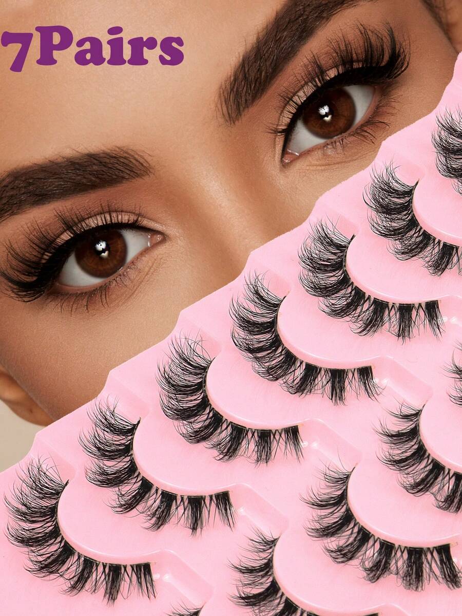 7 Cặp mi giả D Curl, mi giả 3D mềm mại, dày dặn, tạo vẻ tự nhiên, mi giả kiểu mắt mèo, mi giả lông chồn Nga cỡ lớn, cong. - màu đen - Xem 1