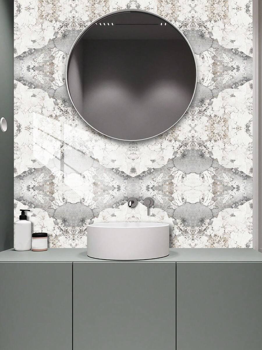 1Set 10pcs Mexican Tiles Stickers Peel And Stick, Waterproof Self-Adhesive Wall Decals, Vintage Boho Floral Geometric Tile Stickers For Bathroom Shower, Kitchen Backsplash, Laundry Room, Staircase Riser, Renters Friendly Removable Wall Decor, Moroccan Style Tile Stickers For Bathroom Vanity - Marble Vein - View 1