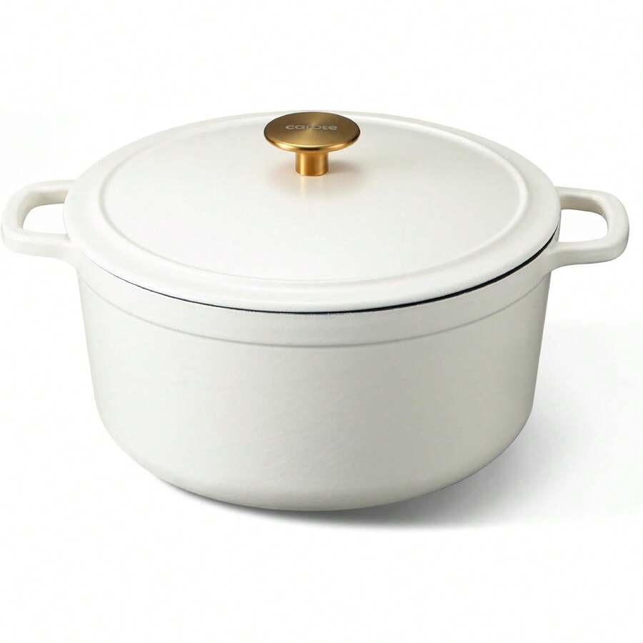 Enameled Cast Iron Dutch Oven Pot With Lid, Heavy-Duty Dutch Oven Sourdough Bread Baking, Braising, Stews, Roasting, Healthy &, Dual Handles, All Stovetop Compatible, Oven Up To 500° F, White - View 1