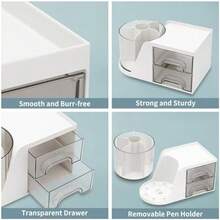 1 Set Rotating Pen Holder, Office Desk Organizer With 2 Small Drawers, Large Capacity Pen Holder, Desktop Storage Rack, Student Pen Holder Storage Box, Desktop Display Box, Dorm Storage, Stationery Storage, Back To School Supplies - View 7