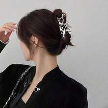 Women's Silver Minimalist Alloy Liquid Hair Claw For Multiple Hair Volumes, Back Of Head Bun Hair Accessory, Elegant Shark Clip Hair Ornament - 銀色液體發爪 - 查看 1