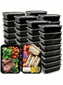 Bộ 5/10/15/30 hộp đựng thực phẩm bằng nhựa hình chữ nhật có nắp đậy, hộp đựng đồ dùng nhà bếp thương mại, thích hợp cho dã ngoại, nhà hàng, bán đồ ăn mang đi, đồ dùng nhà bếp, mùa tựu trường. - màu đen - Xem 12