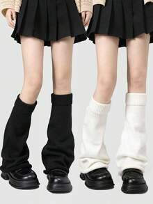 1/2 Pairs Solid Color Leg Warmers, Women's Knitted Leg Warmers, Flared Leg, Y2K Subculture, JK Long Leg Warmers, Spring/Autumn Christmas Gift - 無模 - 查看 1