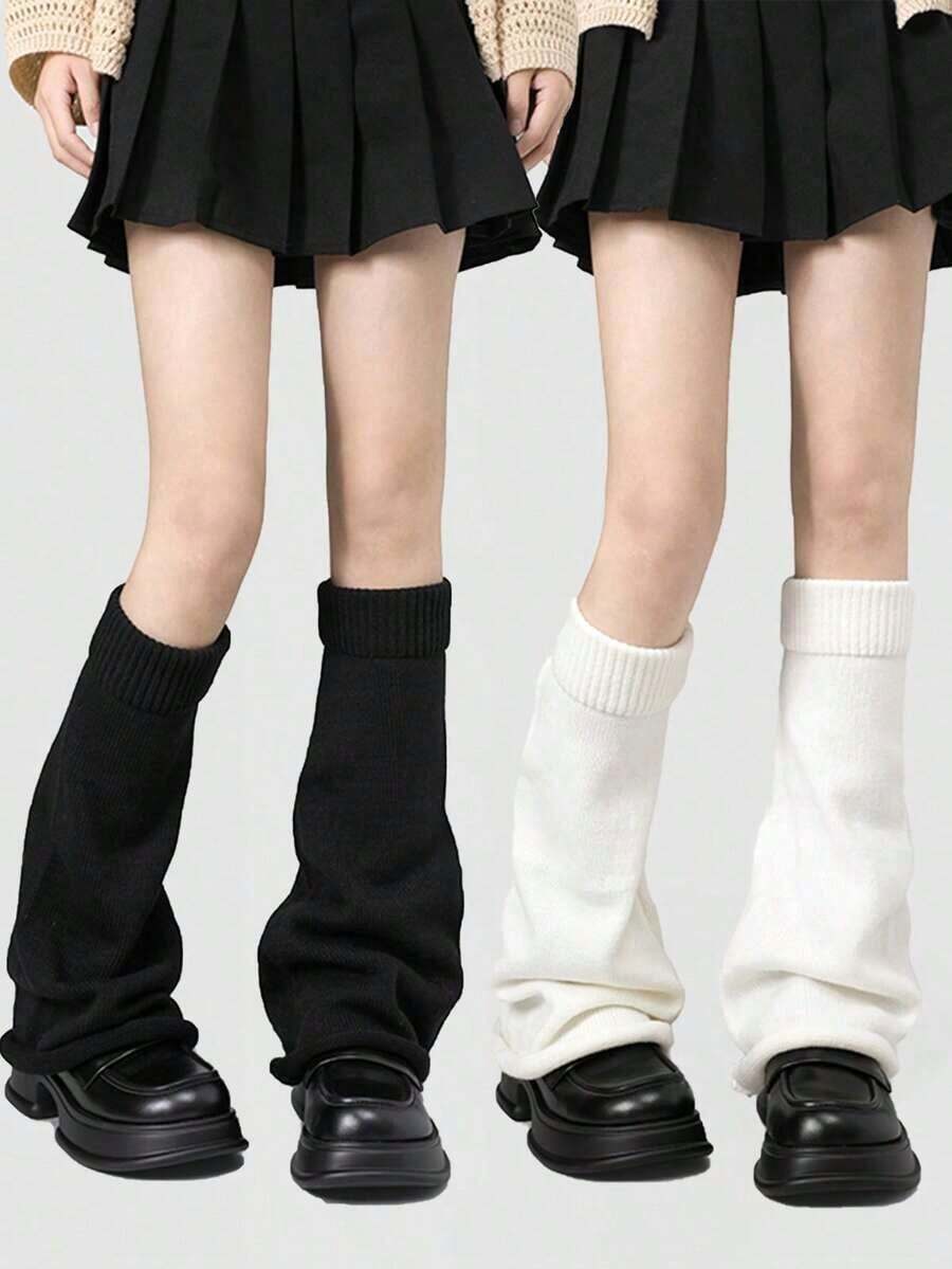 1/2 Pairs Solid Color Leg Warmers, Women's Knitted Leg Warmers, Flared Leg, Y2K Subculture, JK Long Leg Warmers, Spring/Autumn Christmas Gift - 無模 - 查看 1
