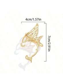 1 Pair Elf Ear Cuffs, Butterfly Fairy Wing Earrings, All-In-One Ear Clip Earrings, Fashionable Retro Accessories For Daily Wear,Party - Gold - View 6