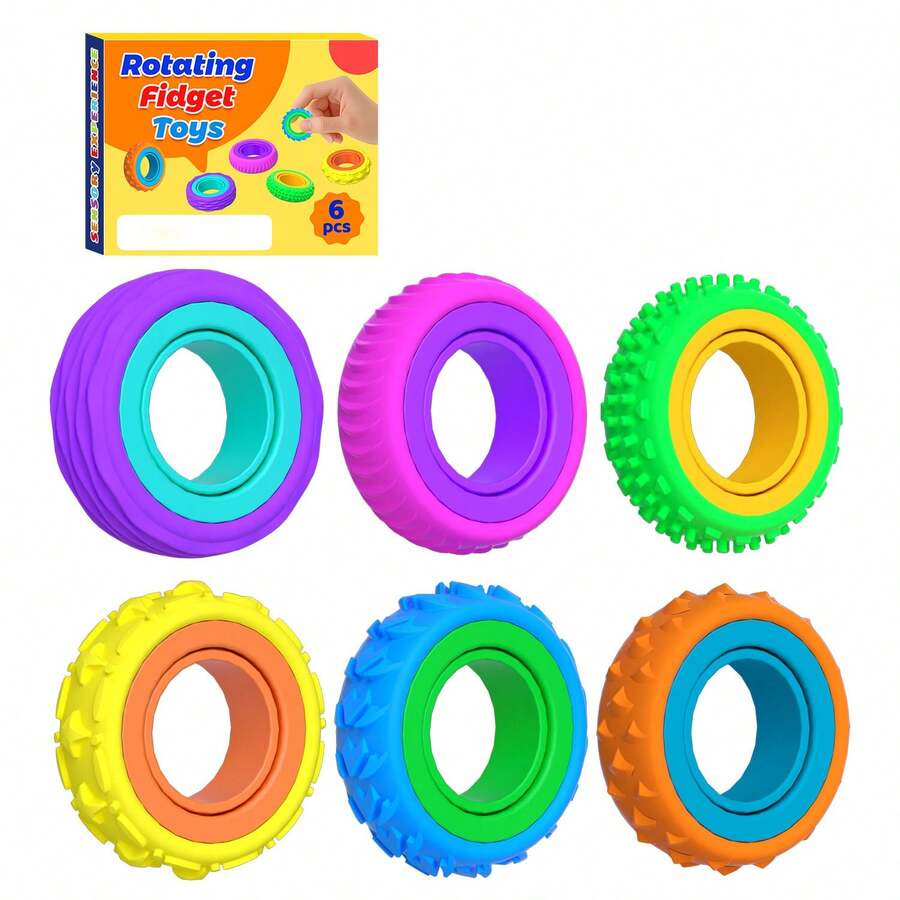 6-Pack Sensory Fidget Rings – Finger Spinner Rings For Anxiety & Stress Quiet Fidget Toys For Classroom, Party Favors & Pinata Stuffers - Multicolor - View 1