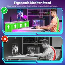 EnHomee 55"Gaming Desk With LED Lights & Outlets Computer Desk With Monitor Stand, Drawers & Storage Shelves, Printer Space For Game Room Home Office Bedroom - Xem 7