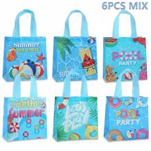 6/18 pièces Sacs-cadeaux en tissu non tissé sur le thème de la fête de la piscine d'été, sacs fourre-tout avec poignées renforcées bleu rafraîchissant, réutilisables et faciles à nettoyer, emballage-cadeau pour fête d'anniversaire à la plage, sacs de courses d'été, sacs de rangement quotidiens - 9057 - Voir 14