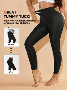 女士压缩紧身裤，瑜伽裤，提臀，无缝，高腰，塑身紧身裤 黑色 - 黑色 - 查看 4