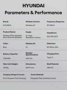 HYUNDAI S-1 Sleep Sound Speaker, Wireless Bluetooth 6.0, Long Battery Life, Designed For Sleep, Excellent Sound Quality And Soft Audio Effect, Sleep Audiobook To Aid Memory, Auto-Off Timer, Placed Under Pillow, Compact & Slim Sleep Sound Speaker Compatible With Smartphones - Wireless Pillow Speaker (Blue) - View 11