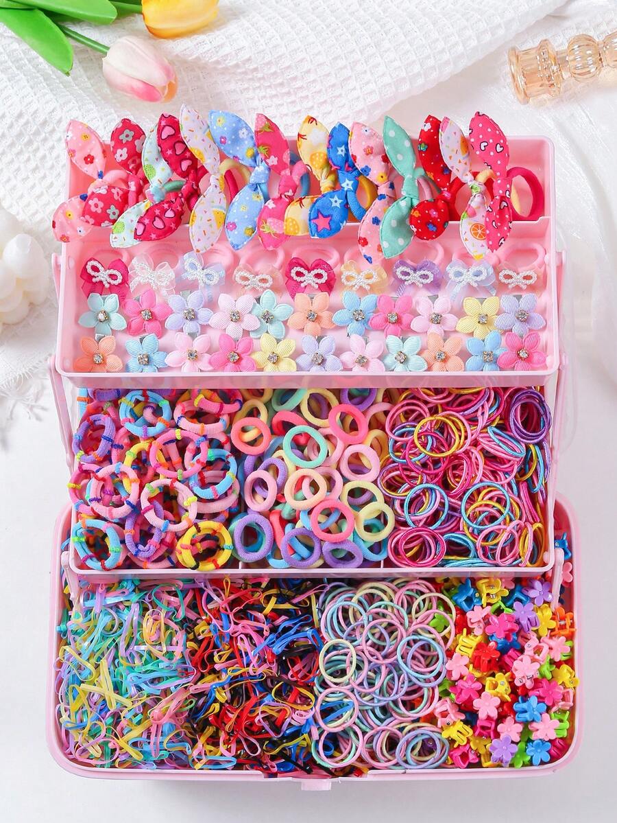 895 piezas Pasadores de pelo con flores de rhinestone, lazos de pelo de princesa lindos, bandas de pelo elásticas duraderas y sin daños, accesorios de pelo versátiles y de moda con pinzas de cocodrilo, adecuados para uso diario y como regalo, pinzas de garra, sujetadores de cola de caballo - Multicolor - Ver 1
