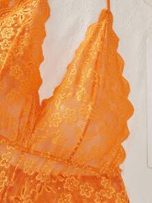Plus Size Lace & Sexy Jumpsuit Combination, Perfect Sleepwear Set - Orange - View 4