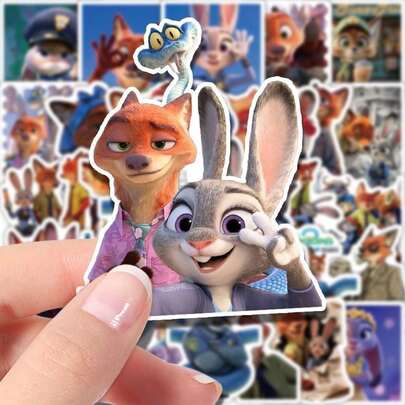 92pcs/Set Nick & Judy Cartoon Waterproof Vinyl Stickers, Cute Animal Fox And Rabbit Decals For Water Bottles, Laptop, Luggage, Scrapbooking