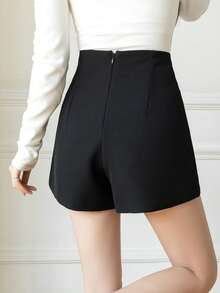 1pc Women's Button-Up A-Line Skirt & High Waist Casual Wide Leg Pants Suit - Black - View 5