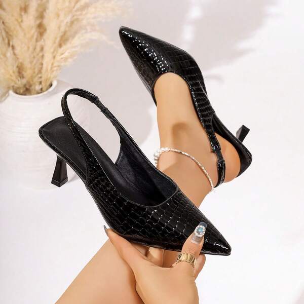 女士高跟鞋，春夏新款尖头高跟鞋，性感黑色漆皮系带细高跟凉鞋，红色高跟凉鞋