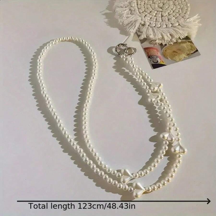 Ins Pearl Love Bead Chain Diagonal Long Rope Mobile Phone Hanging Rope Creative With Clip Mobile Phone Chain Diagonal Back Penda - Blue / Green - View 1