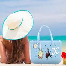 Letter And Flower Beach Accessories For Bogg Bags Insert Charm Accessories For Beach Bag Lightweight Polyester Charms In Pastel Colors Unique Decorative Details For Summer Outings - X 型 - 查看 3