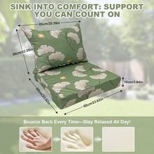 Outdoor Deep Seat Cushions Waterproof Patio Seat And Back Cushion Set, Fade-Resistant Seasonal Chair Cushion With Removable Cover For Dining Arm Chairs, Wicker Chairs And Garden Furniture Sofa Chair Cushion Set Decoration For Outdoor Garden, Deck, Porch, Patio Furniture - 淡綠 - 查看 12