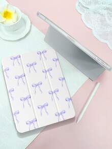 1pc Minimalist Fresh Purple Bow Pattern Painted Tablet Case, Compatible With IPad Mini4/Mini5/Mini6/Mini7/Air/Air2/9.7/10.2/10.5/Air4/Air5/10.9/Pro 11-Inch/10th Gen/ Air 11-In.(M2)-2024/ Pro11-In.(M4)-2024/Air 11-Inch (M3) 2025/ (A16) 11 Inch 11th Generation 2025, Galaxy Tab A8 10.5 Inch 2022, With Pencil Slot, 3-Fold Stand, TPU Soft Edge Protection, Magnetic Sleep/Wake, Personalized/Creative Tablet Folio Case - Mauve Purple - View 3
