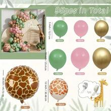 95件套丛林主题派对气球拱门套装，鼠尾草绿乳胶气球和长颈鹿铝箔气球，12英寸铝膜气球，无需用电，生日野生动物园主题装饰 - 多色 - 查看 3