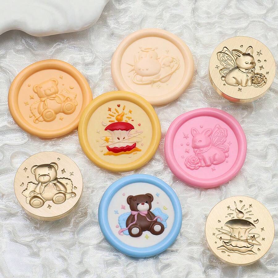 Angel Bear & Rabbit Relief Copper Seal Stamp Series - Perfect For Love Letters, Invitations, Holiday Cards, Diaries, Scrapbooks, DIY Crafts - Gold - View 1