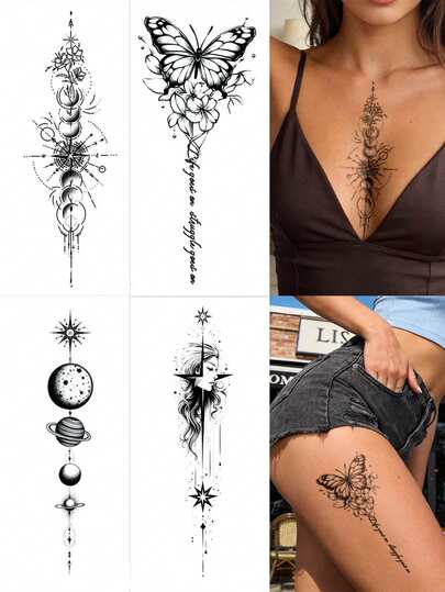 STARTTOOS Small Floral Arm Tattoo Stickers - Spine-Shaped Long Butterfly, Floral, Planet Patterns Y2K Temporary Fake Tattoos, Suitable For DIY, Anime Conventions, Carnivals, Music Festivals, Valentine's Day, Party Gifts, Waterproof Realistic Tattoo Stickers For Wrist, Ankle, Shoulder, Neck, Collarbone, Body Skin