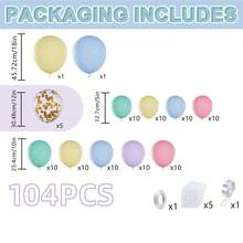 104pcs Easter Macaron Theme Balloon Arch Set, Includes 18", 12", 10", 5" Green, Yellow, Blue, Purple, Pink And Gold Glitter Balloons, Foil Garland, Suitable For Children's Day, Easter, Summer Party, Graduation, Pink Theme Party, Valentine's Day - View 3