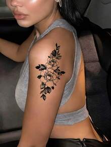 6 Piece Half Arm Flower Temporary Tattoos For Women, Real And Long-Lasting Fake Tattoos, Large Body Marker Tattoos And Hand Tattoo Stickers, Suitable For Adult Neck Arms - Black - View 7