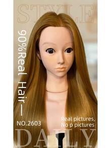 22 Inch 90% Real Human Hair Mannequin Head, Beauty Salon Hairstyle Training Model With Tabletop Clamp, For Hair Extensions Practice - Multicolor - View 9