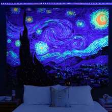 1 Pc Starry Sky Uv Light Blue Tapestry, Flag For Room, Room Decor, Tapestry, Wall Decor, Wall Art ,Room Stuffs, Flags For Room, Home Decor, Wall Tapestry - 1PC - 查看 4