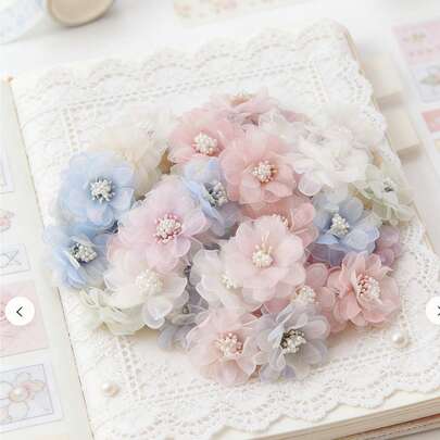 10片人造鸢尾花装饰DIY配件布贴，多色DIY贴纸，适用于缝纫、手工艺、艺术、拼布、服装、帽子和包包，透明花瓣形状雪纺花瓣，可用于制作头饰、鞋子、服装装饰和配饰。