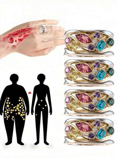 1 pieza Anillo de cuarzo cristal de moda, con efectos terapéuticos, adelgazantes y de drenaje linfático, accesorio minimalista magnético multicolor