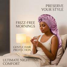 Awegeo 女士可调节缎面睡眠帽，超长系带 - 纯色护发帽，柔软透气设计，适合夜间护理和日间舒适佩戴 - A - 查看 3
