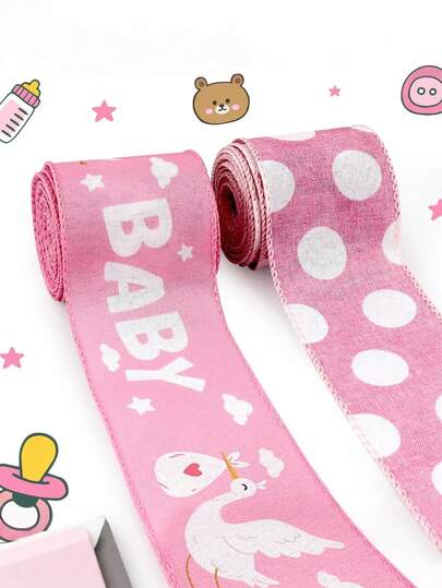 2 chiếc ruy băng màu hồng cho bé – Ruy băng trang trí bánh tã màu hồng với họa tiết chim cò và chấm bi, hoàn hảo cho bánh tã, quà tặng chào mừng bé gái, hộp quà và trang trí bàn, cũng như tiệc mừng em bé, tiệc tiết lộ giới tính, bất ngờ gia đình và trang trí phòng trẻ.