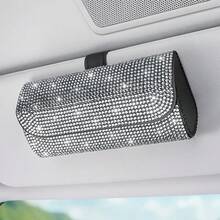 Sparkling Car Sun Visor Glasses Box, Luxury Rhinestone Glasses Case, Sun Visor Storage Bag, Faux Leather Fashion Glasses Storage Box, Multi-Function Sun Visor Storage Bag, Suitable For Women - A - View 13