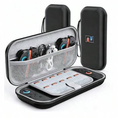 2er Pack Tasche für Nintendo Switch 2 (2025), robuste Schutzhülle mit 10 Spielkarten-Fächern, stoßfestes EVA-Innenfutter, Vollschutz-Design (Schwarz)