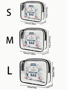 Large Capacity PVC Travel Storage Bag With Zipper Closure, 3 Sizes Available, Printed With "Medicine Bag" Pattern, Suitable For Cosmetics Storage, Lightweight And Fade-Resistant, Large Capacity Chain-Style Travel Toiletry Bag, Travel Makeup Bag, Skincare Storage Bag, Desktop Organizer Bag, Easy To Clean Design, Suitable For Travel, Bathroom, Dorm Use, Practical Storage Tool, Valentine's Day Gift - Multicolor - View 7