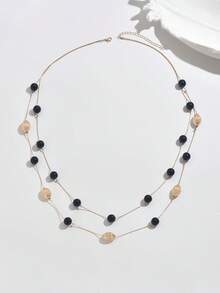 1件时尚波西米亚风多色树脂珠和CCB珠子多层长项链，配金属链，简约奢华百搭首饰，女士礼物，适合日常佩戴、情人节、感恩节、朋友聚会等场合 - 彩色 - 查看 3