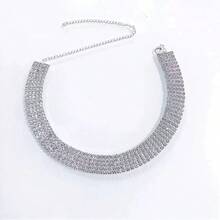 1件闪亮水晶多排个性化嘻哈晚宴水晶项链，派对短项链 - 銀色 - 查看 3