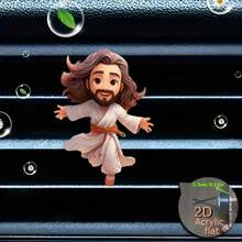 2D Flat, 1pc Jesus, Refillable Car Air Freshener Perfume Diffuser Clip, Car Vent, Car Interior Accessories, Car Fragrance Diffuser, "Fragrance Free" Car Aromatherapy Diffuser With 2 Odorless Sponge Tablets, Holiday Gift For Family And Friends - Jesus Refillable Car Air Freshener Fragrance Diffuser Clip - View 1