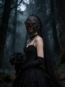 Máscara de zombie aterrador de Halloween con venas rojas agrietadas, accesorio de disfraz de cosplay táctico - Negro - Ver 1