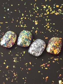 12 Grids Irregular Flakes Nail Sequins Glitter, Holographic Mermaid Blue Pink Nail Art Sequins, Spring Summer Japanese Design Nail Art Glitter Flakes Decorations Manicure - Multicolor - View 7