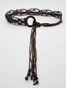 Hollow Out Woven Rhombus Pattern Polyester Belt, Versatile For All Seasons Summer, School Fall, Autumn, Halloween - A - View 1