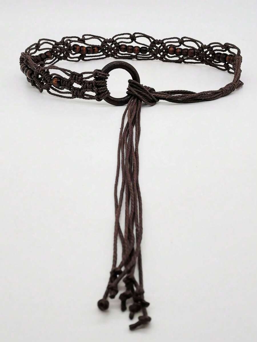 Hollow Out Woven Rhombus Pattern Polyester Belt, Versatile For All Seasons Summer, School Fall, Autumn, Halloween - A - View 1