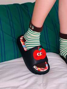 XIXITIAO Dép đôi họa tiết quả táo phối màu dễ thương, giày đế mềm thoải mái, dép bệt cổ điển có thể tháo rời, dép đi biển in hình quả táo thời trang thích hợp cho nhà, văn phòng, hoạt động ngoài trời và dự tiệc. - màu đen - Xem 12