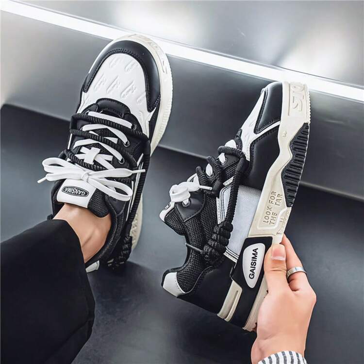2026 Nuevos tenis con suela gruesa para hombres, zapatos casuales para hombres, zapatos deportivos casuales de moda para exteriores, zapatos deportivos y casuales ligeros, cómodos y antideslizantes con cordones, multifuncionales - Negro - Añade 2