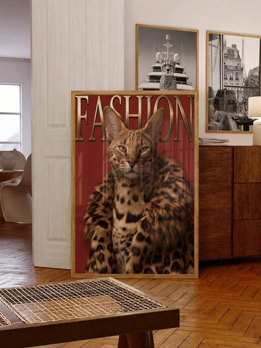 1幅无框时尚酷猫肖像艺术印刷品，潮流猫咪插画，现代宠物墙饰，适用于客厅、卧室、宿舍，趣味海报，复古装饰，大学宿舍必备，返校季，独特礼物 - 酷帥貓 - 查看 1